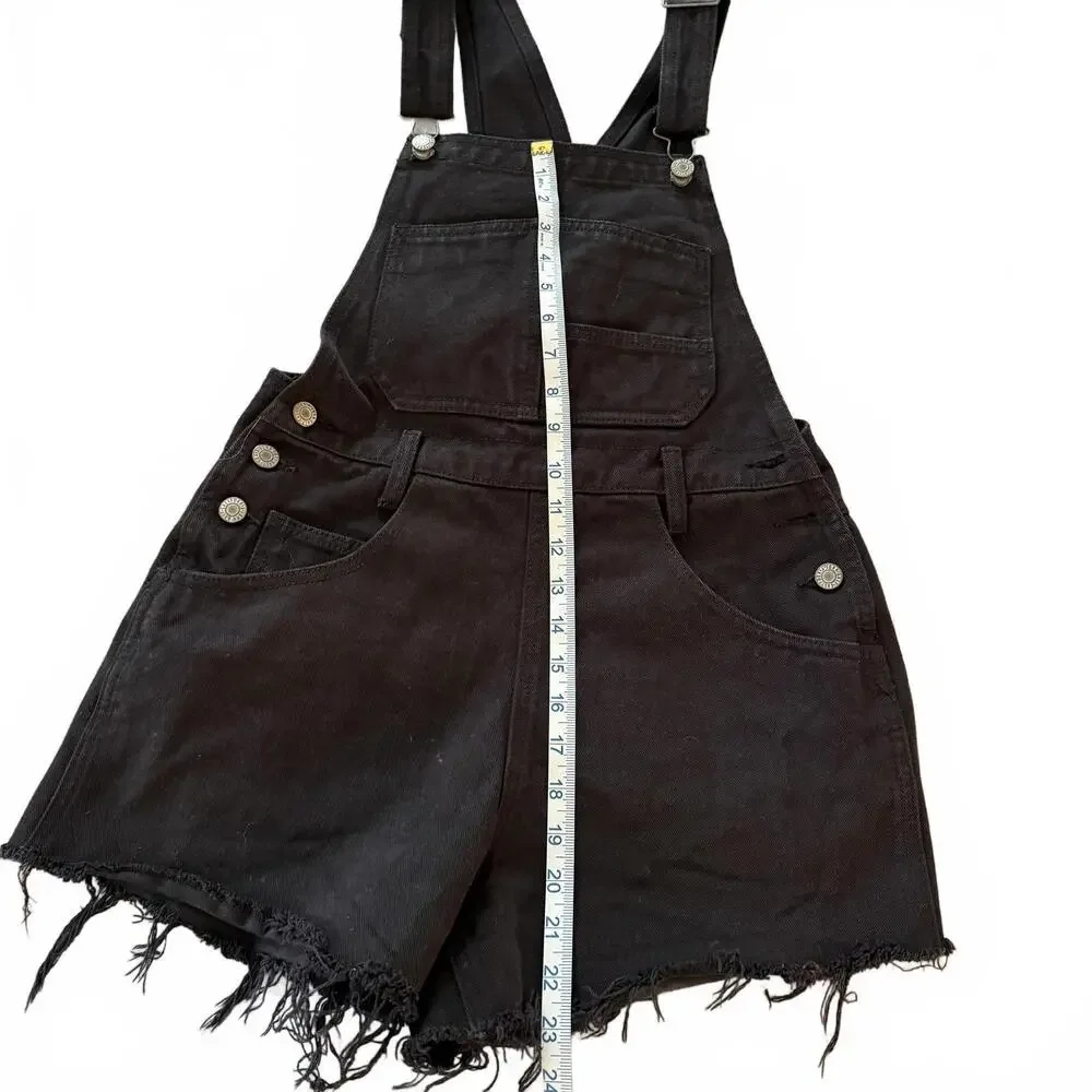 J. GALT CALIFORNIA Brandy Melville Black Overall Shorts Frayed hem SZ‎ S Preppy